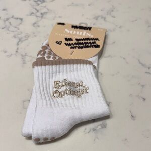 White and Tan Embroidered Barre/Pilates Socks